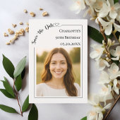 Ivory simple modern photo Birthday Save the Date