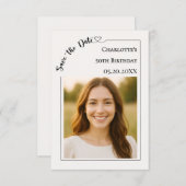Ivory simple modern photo Birthday Save the Date (Vorne/Hinten)