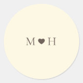 Ivory Simple Monogram Heart Wedding Favor Runder Aufkleber (Vorderseite)