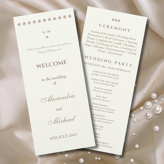 Ivory Simple Pearl Christian Wedding Program Programm