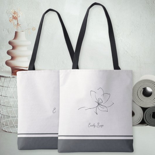 Ivory Slate Gray Floral Line Art Minimalist Zen Tasche