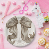 Ivory Striped Bow and Pearl Necklace Pappteller (Party)