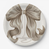 Ivory Striped Bow and Pearl Necklace Pappteller (Vorderseite)