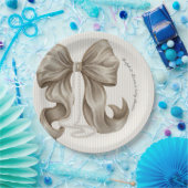 Ivory Striped Bow Baby Shower  Pappteller (Party)