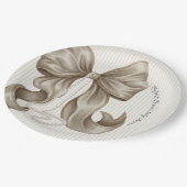 Ivory Striped Bow Baby Shower  Pappteller (Schrägansicht)