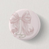 Ivory Striped Pink Bow Baby Shower  Button (Vorderseite)