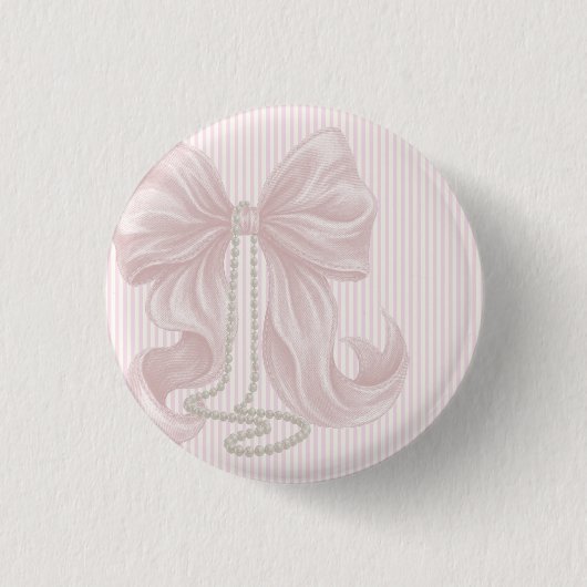 Ivory Striped Pink Bow Baby Shower  Button (Vorderseite)