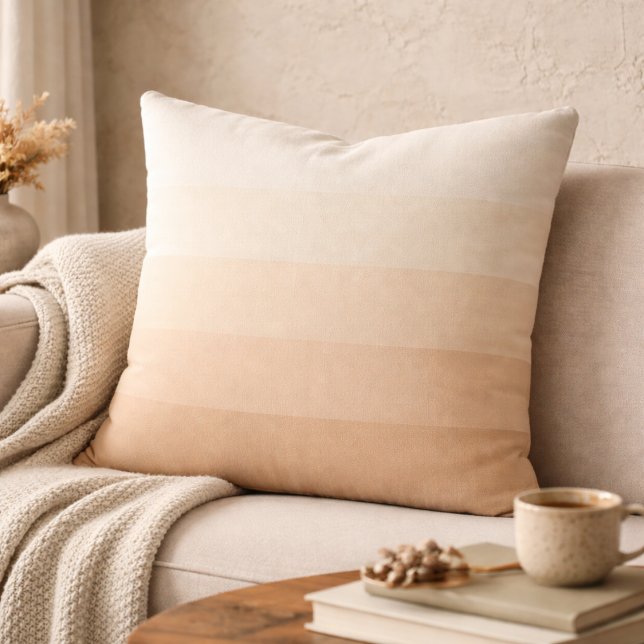 Ivory Sunrise Fade Throw Pillow Kissen (Ivory sunrise gradient in layered beige and cream for a soft modern space)