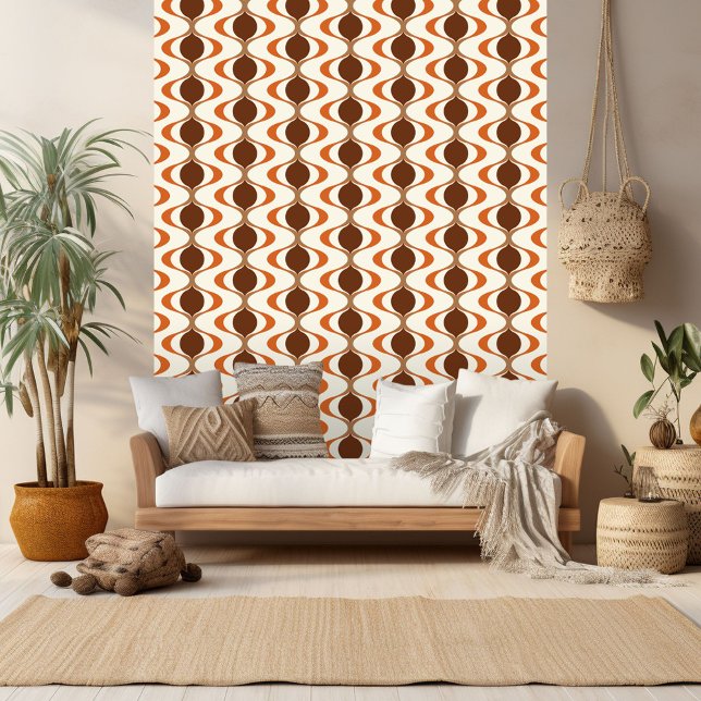 Ivory Tan Brown Burnt Orange Ogee Wave Pattern Tapete (Von Creator hochgeladen)