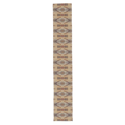 Ivory Taupe Beige Brown Rust Orange Tribal Art Großer Tischläufer (Vorderseite)