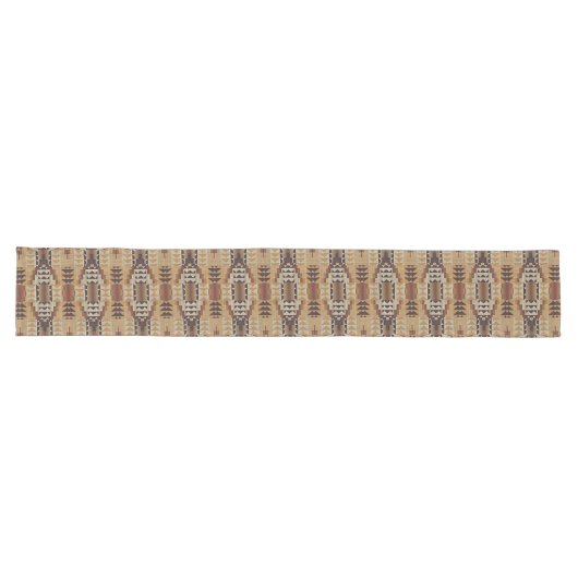 Ivory Taupe Beige Brown Rust Orange Tribal Art Großer Tischläufer (Horizontal)