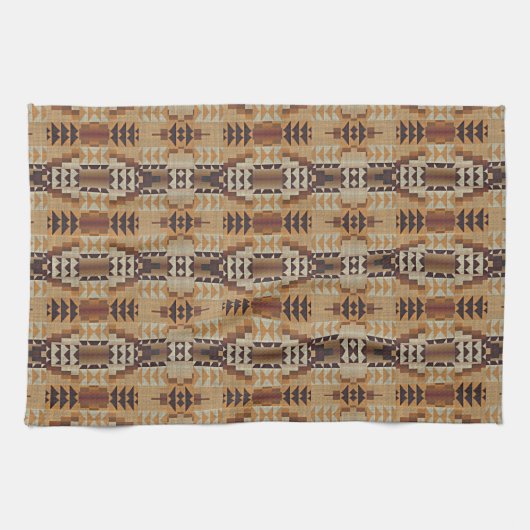 Ivory Taupe Beige Brown Rust Orange Tribal Art Küchentuch (Horizontal)