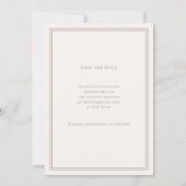 Ivory taupe modern simple luxury wedding save the date (Rückseite)