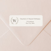 Ivory taupe monogram initial wreath return address