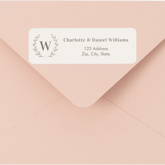 Ivory taupe monogram initial wreath return address
