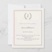 Ivory taupe monogram wreath birthday invitation (Vorderseite)