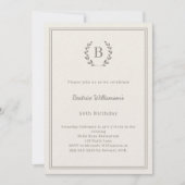 Ivory taupe monogram wreath luxury birthday einladung (Vorderseite)