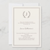 Ivory taupe monogram wreath milestone age-neutral einladung (Vorderseite)
