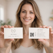 Ivory taupe monogram wreath modern minimalst QR Visitenkarte