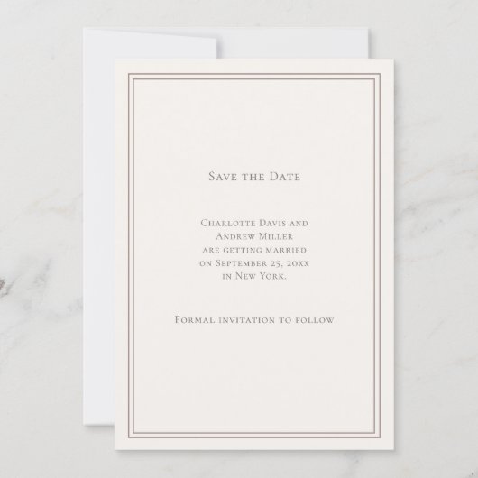 Ivory taupe monogram wreath wedding save the date (Rückseite)