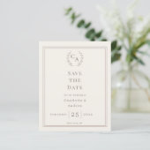 Ivory taupe monogram wreath wedding Save the Date (Stehend Vorderseite)