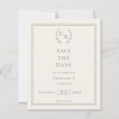 Ivory taupe monogram wreath wedding Save the Date  (Vorderseite)