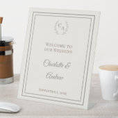 Ivory taupe monogrammed elegant wedding welcome  sockelschild (In Situ)