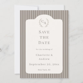Ivory Taupe Neutral Pinstriped Wedding Einladung