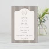 Ivory Taupe Neutral Pinstriped Wedding Einladung (Stehend Vorderseite)