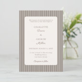 Ivory Taupe Neutral Pinstriped Wedding Einladung (Stehend Vorderseite)