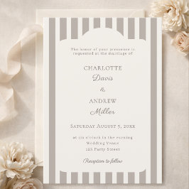 Ivory Taupe Neutral Striped Wedding Einladung