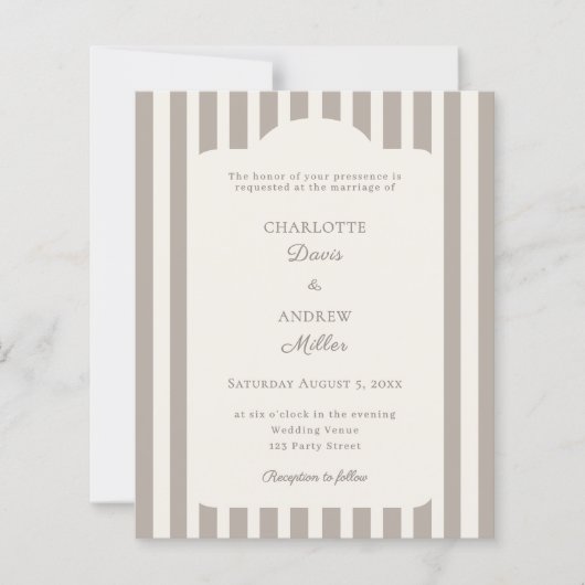 Ivory Taupe Neutral Striped Wedding invitation (Vorderseite)