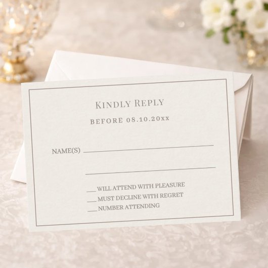 Ivory taupe pinstriped wedding response RSVP Mitteilungskarte