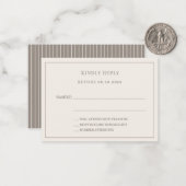Ivory taupe pinstriped wedding response RSVP Mitteilungskarte (Vorderseite/Rückseite Beispiel)