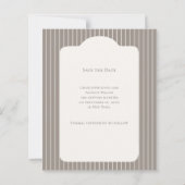 Ivory Taupe Pinstriped Wedding Save the Date Card (Rückseite)