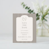 Ivory Taupe Pinstriped Wedding Save the Date Card (Stehend Vorderseite)
