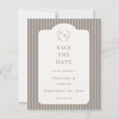 Ivory Taupe Pinstriped Wedding Save the Date Card (Vorderseite)