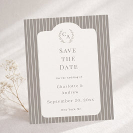 Ivory Taupe Pinstriped Wedding Save the Date Flyer
