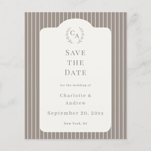 Ivory Taupe Pinstriped Wedding Save the Date Flyer (Vorne)