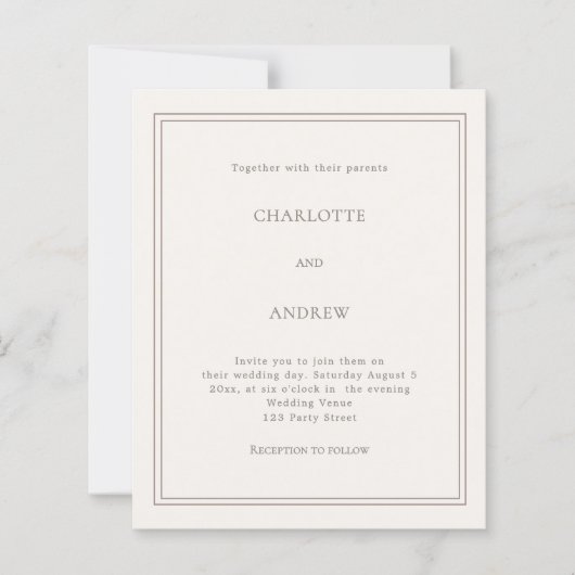 Ivory taupe simple luxury wedding invitation (Vorderseite)