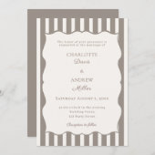 Ivory taupe striped simple wedding einladung (Vorne/Hinten)