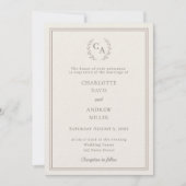 Ivory taupe wreath monogram luxury wedding einladung (Vorderseite)