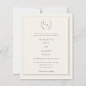Ivory taupe wreath monogram wedding invitation (Vorderseite)