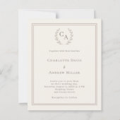 Ivory taupe wreath monogrammed wedding invitation (Vorderseite)