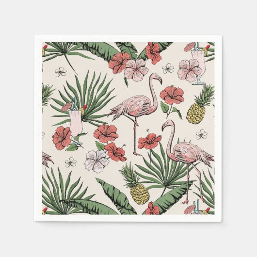 Ivory Tropical Flamingo Floral Pattern Serviette (Vorderseite)