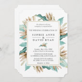 Ivory Türkise Lilies Blume Geometric Wedding Einladung (Vorne/Hinten)