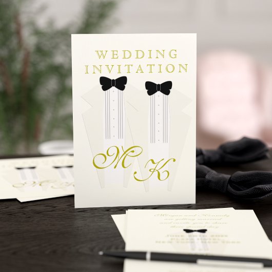 Ivory Tuxedo zwei Grooms Hochzeitseinladung Einladung