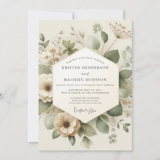 Ivory Verdant Meadow Wedding Einladung (Vorderseite)