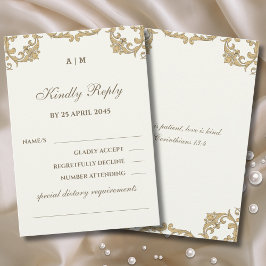 Ivory Victorian Christian Wedding RSVP Card Karte