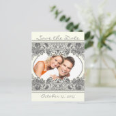 Ivory Viktorianisch Paisley Save the Date Ihre Fot Ankündigungspostkarte (Stehend Vorderseite)